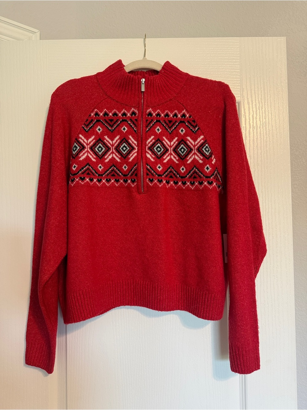 dip Red Nordic Half-Zip Turtleneck Sweater